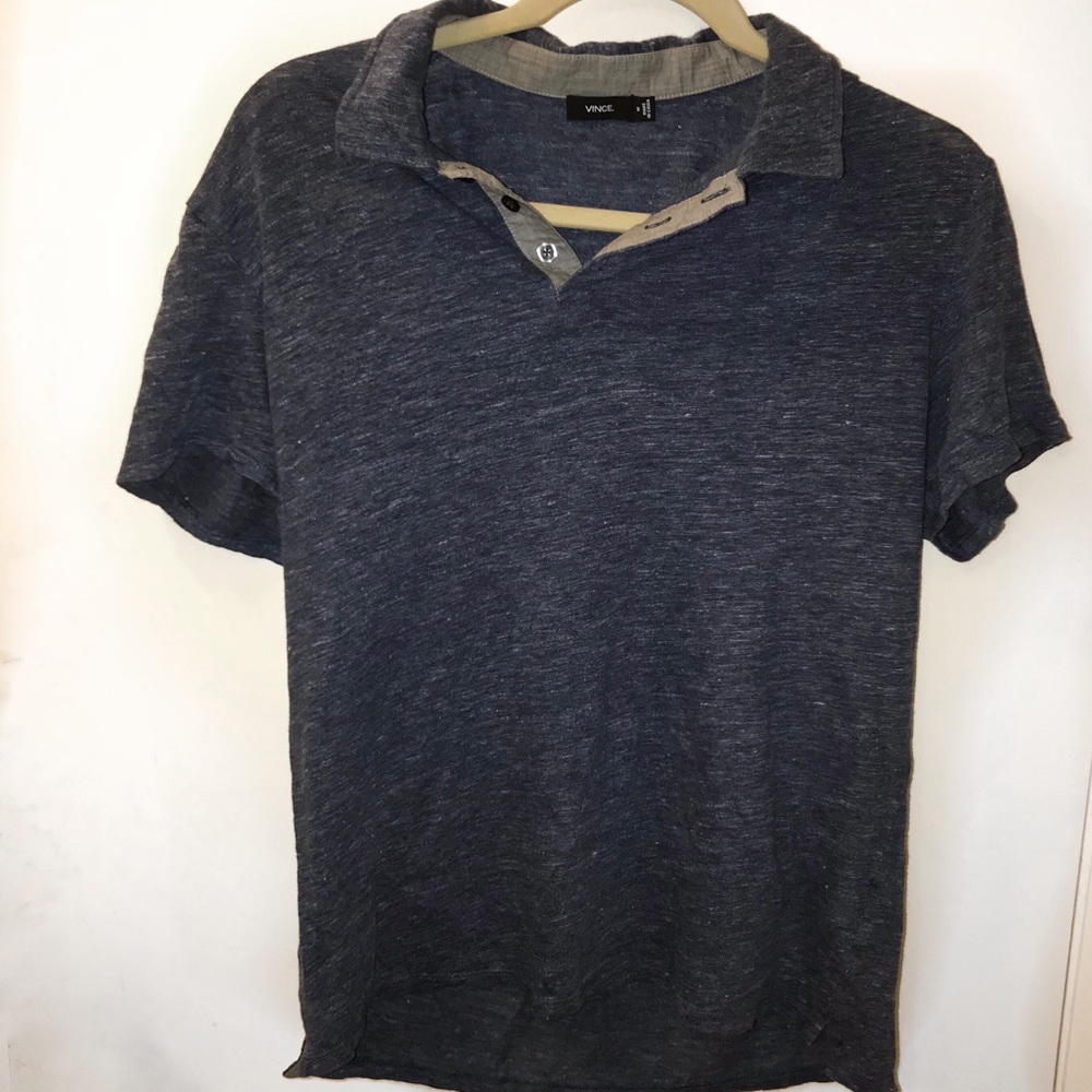 Vince - Navy Blue linen 3/4 Polo Shirt